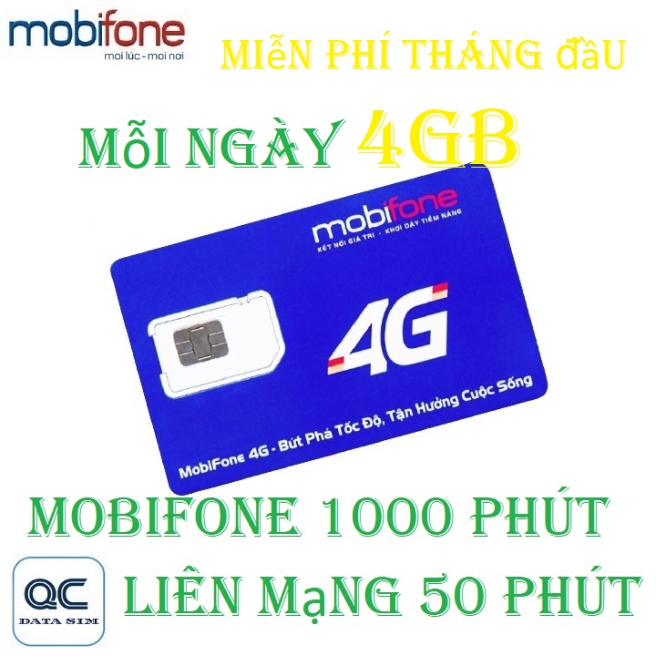 FREESHIP - CHƯA KÍCH HOẠT. Sim 4G mobifone 120GB 1000 phút mobi 50 phút liên mạng miễn phí tháng đầu
