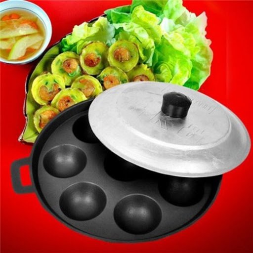 [Làm Bánh Tại Nhà] Trọn Bộ Dụng Cụ Làm Bánh Khọt - Bánh Căn Tại Nhà- Cao Cấp -  Khuôn Bánh 8 Lỗ + Nắp - Giúp Bạn Chế Biến Món Bánh Khọt Tại Nhà Tiện Dụng