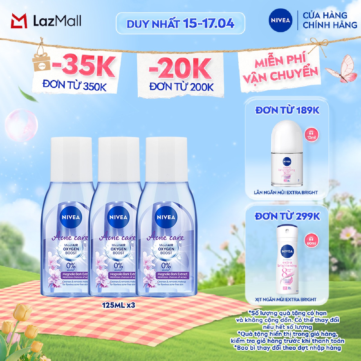 Bộ 3 Nước Tẩy Trang NIVEA Cho Da Mụn Acne Care Makeup Clear Micellar Water (125 ml) - 89270x3