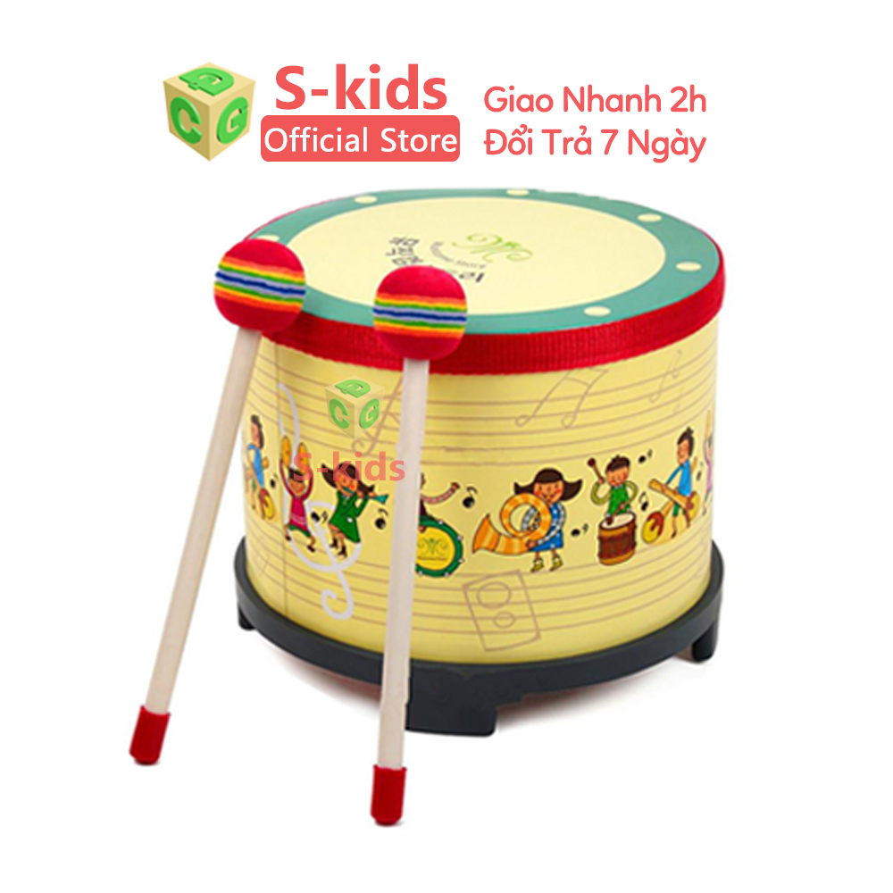 Đồ chơi gỗ s-kid - bộ trống gỗ mặt simili cho bé.