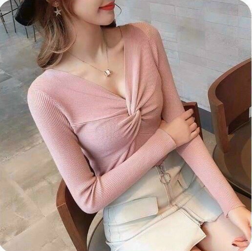 Áo xoắn ngực tay dài thun gân nữ tính ttsla0318