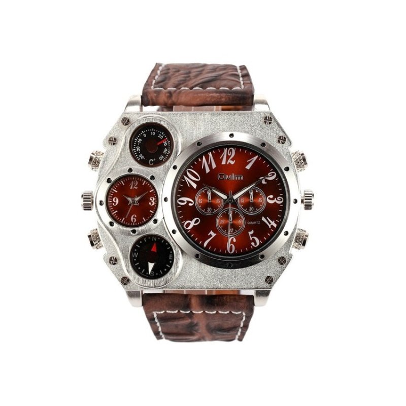 2015 hot selling OULM Mans Multiple Time Zone Sports Thermometer Compass Decoration Quartz Watches - intl bán chạy