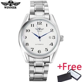 2016 WINNER famous brand men fashion automatic self wind watches white dial transparent glass silver case stainless steel band -...