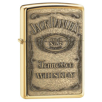 Vỏ Hộp Quẹt Bật Lửa Zippo Jack Daniel's Label Brass Emblem Pocket Lighter (Vàng)   (KHÔNG GAS, KHÔNG XĂNG)
