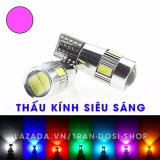 Cặp (02 bóng) đèn LED demi, xi nhan thấu kính siêu sáng T10 6SMD 5630 (Tím hồng)
