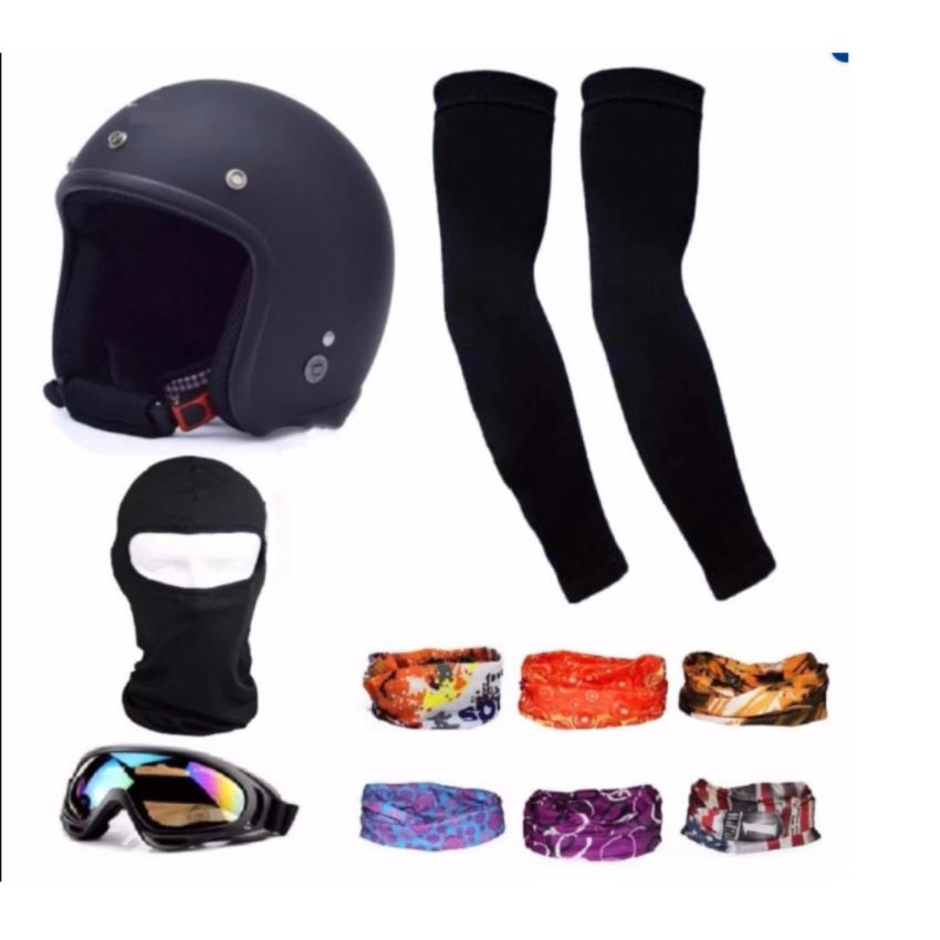 Bộ 1 nón bảo hiểm 3/4 đầu + 1 mũ ninja + 1 đôi bao tay chống nắng + 1 kính phượt + Tặng 1 khăn phượt đa năng màu ngẫu nhiên'