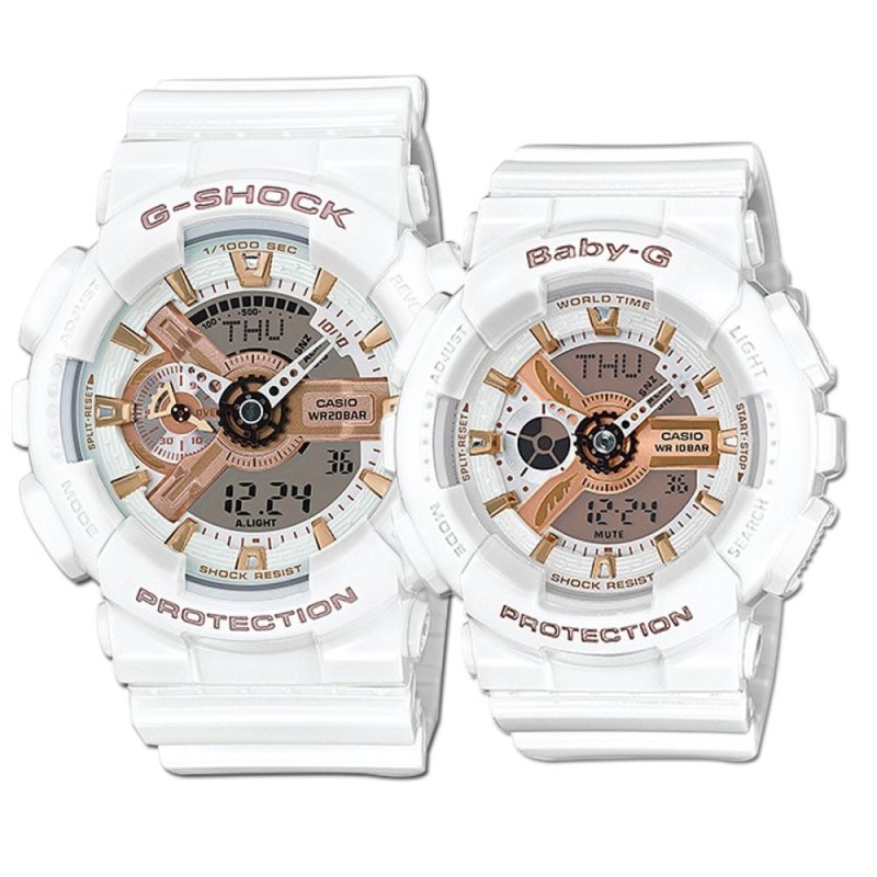 Nơi bán Bộ 2 đồng hồ dây nhựa Casio Baby-G và G-shock LOV-15A-7AJR (Trắng)