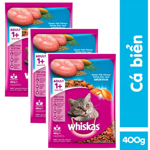 Bộ 3 túi thức ăn mèo Whiskas vị cá thu 400gr