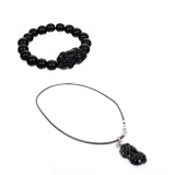 Bộ đôi vòng cổ + vòng tay tỳ hưu may mắn và tài lộc (Đen)