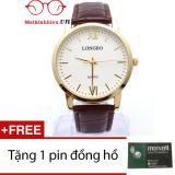 Đồng hồ nam dây da chống nước longbo + tặng 1 pin dự phòng đồng hồ