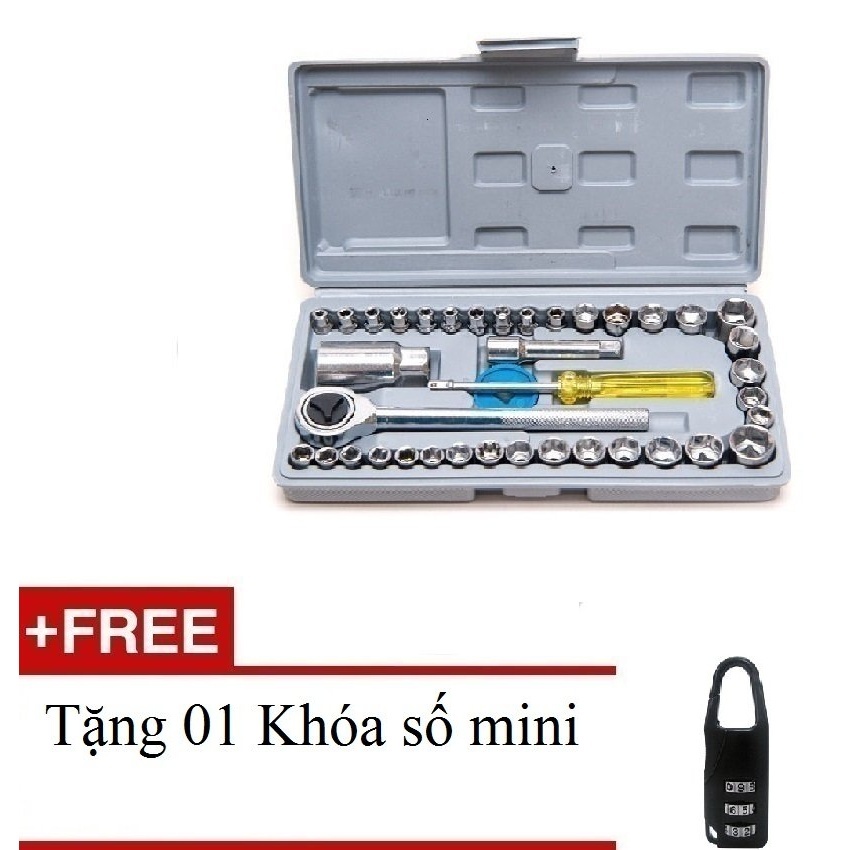 Bộ dụng cụ sửa chữa ôtô và xe máy 40 món + Tặng 01 Khóa số mini