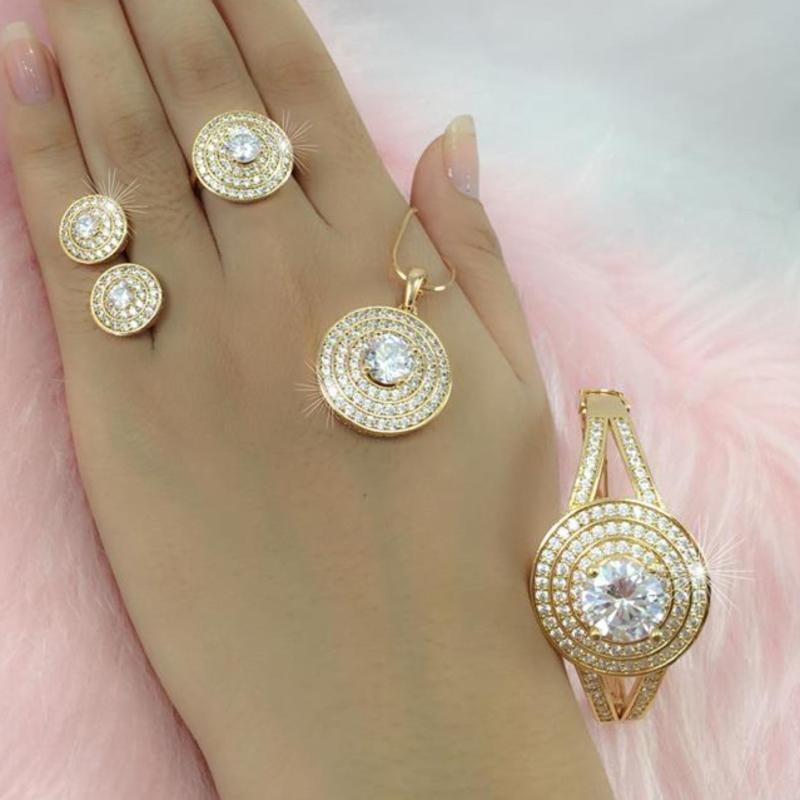Bộ Trang Sức Xi Vàng 18K Pha Lê Tròn Nhiều Tầng Gadoshop