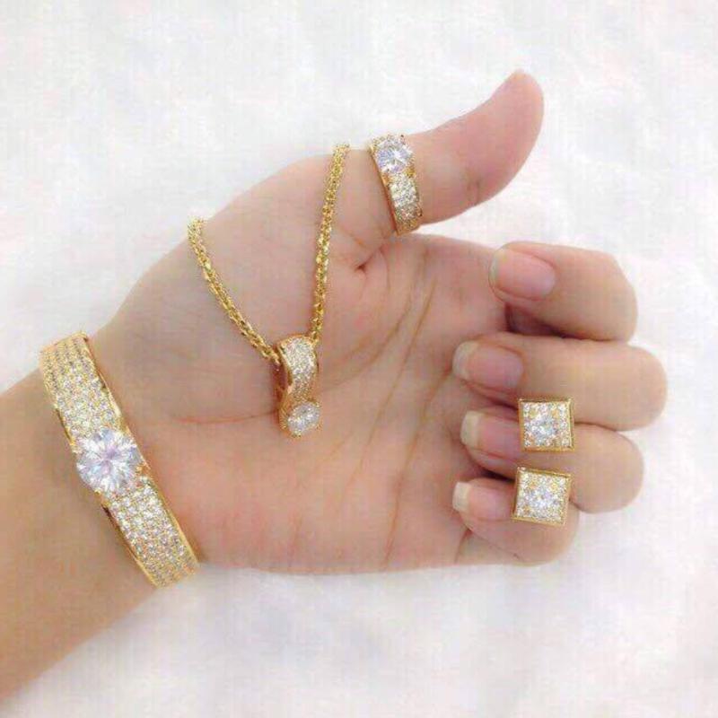 BỘ Trang Sức Xi Vàng Đá Pha Lê Vuông Gadoshop