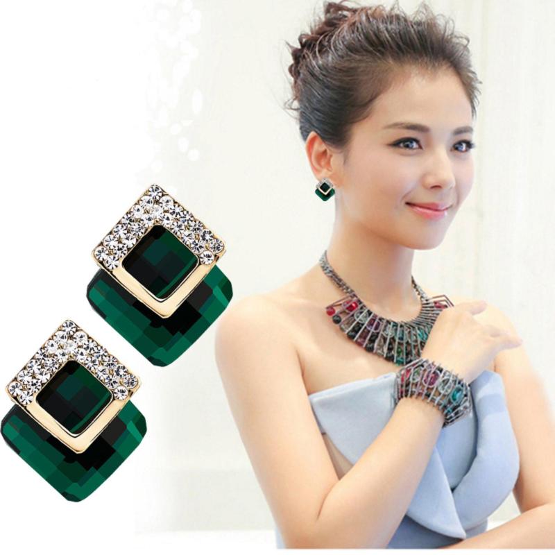 Bông tai nữ bạc 925 cao cấp gắn đá màu hình vuông TPO-BT673