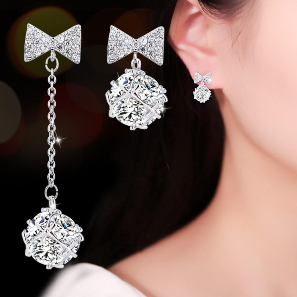 Bông tai nữ thời trang nơ tòn ten đính đá lấp lánh HHN-KB4569