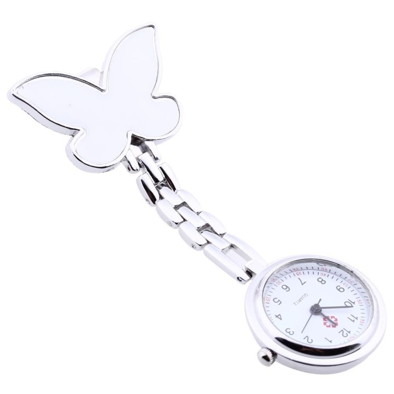 Bowknot Quartz Movement Clip Nurse Brooch Fob Tunic Pendant Watch White - intl bán chạy