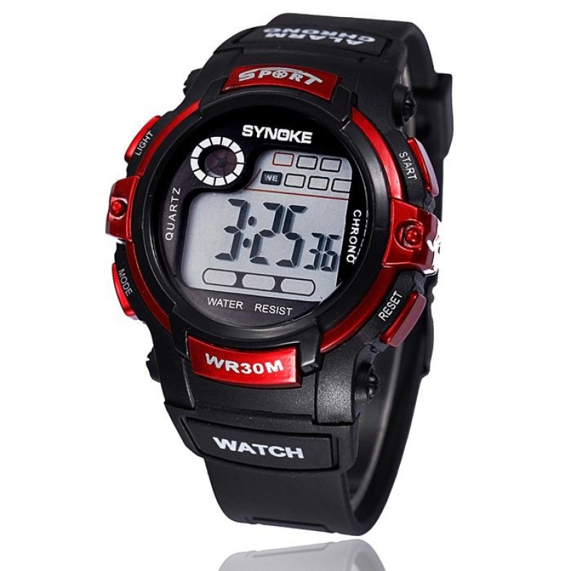 Boy Digital LED Quartz Alarm Date Sports Waterproof Wrist Watch Red - intl bán chạy