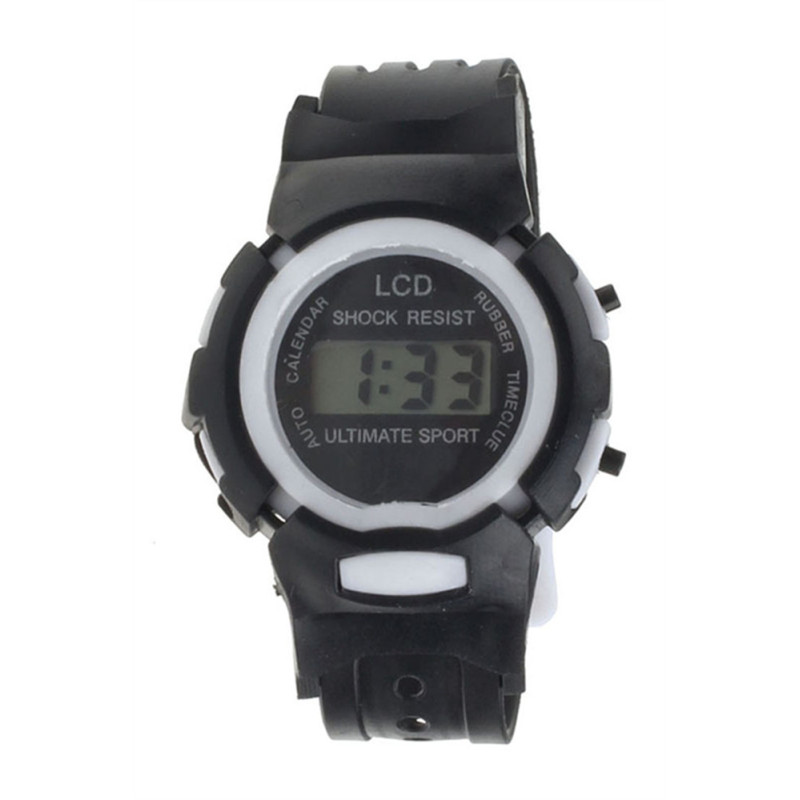 Boys Girls Student Time Sport Electronic Digital LCD Wrist Watch Black bán chạy