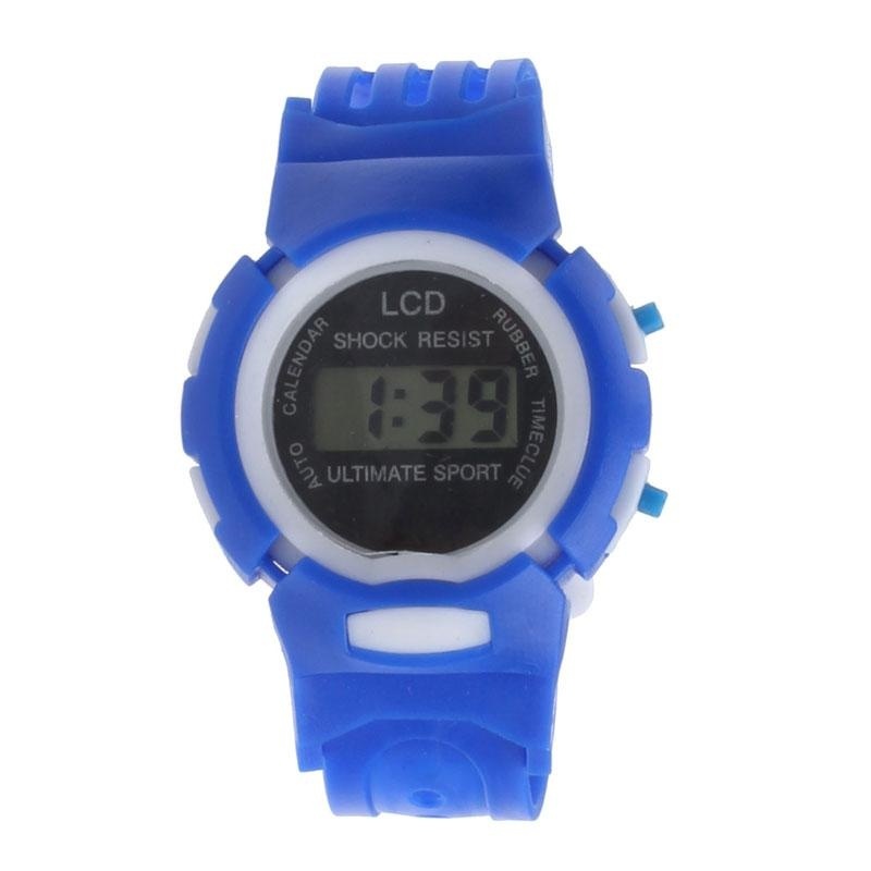 Giá bán Boys Girls Students Time Sport Electronic Digital LCD Wrist Watch Blue - intl