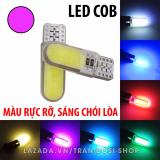 Cặp (02 bóng) đèn LED demi, xi nhan chân T10 8-12 chip COB (Tím hồng)