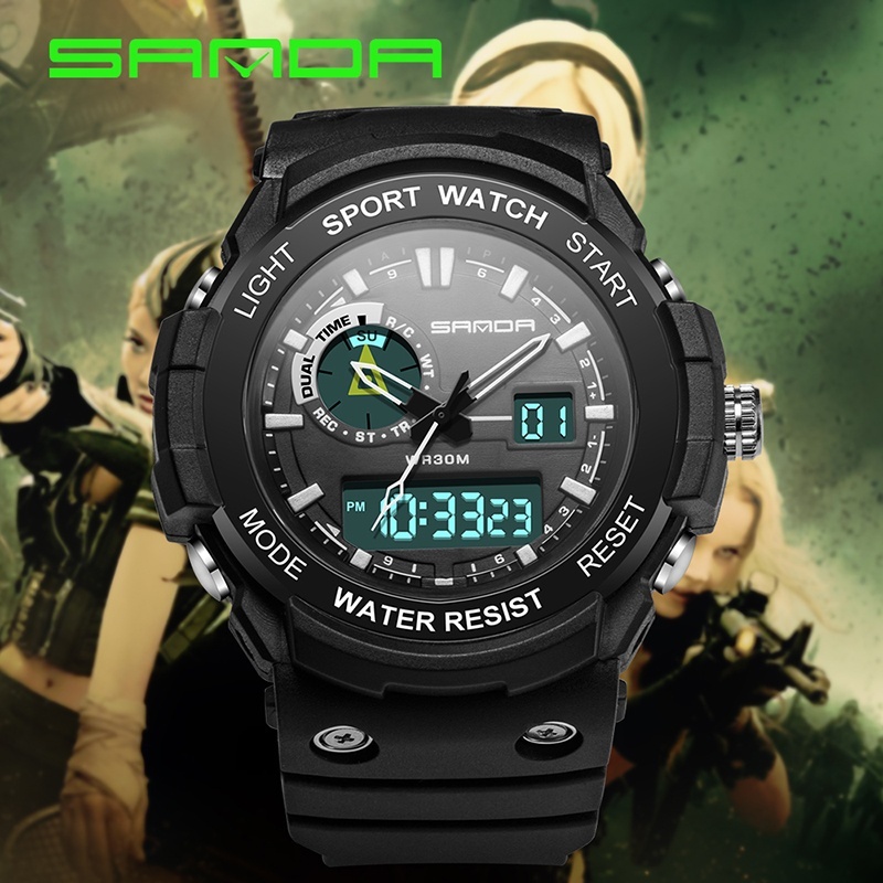 Casual Top Grade LED Digital Dual Display Student Sport Wrist Watch Multifunction Waterproof Watch - intl bán chạy