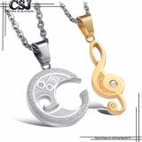 Dây chuyền cặp đôi inox nốt nhạc CSJ (trắng vàng)