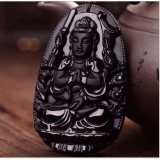 Dây chuyền mặt Phật Quan âm nghìn mắt đá Obsidian bảo trợ cho tuổi Tý-D1