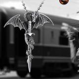 Dây Chuyền Nam Mặt Inox Họa Tiết Thánh Giá Cách Điệu Hình Rồng Quấn Thanh Kiếm Cá Tính Siêu Ngầu