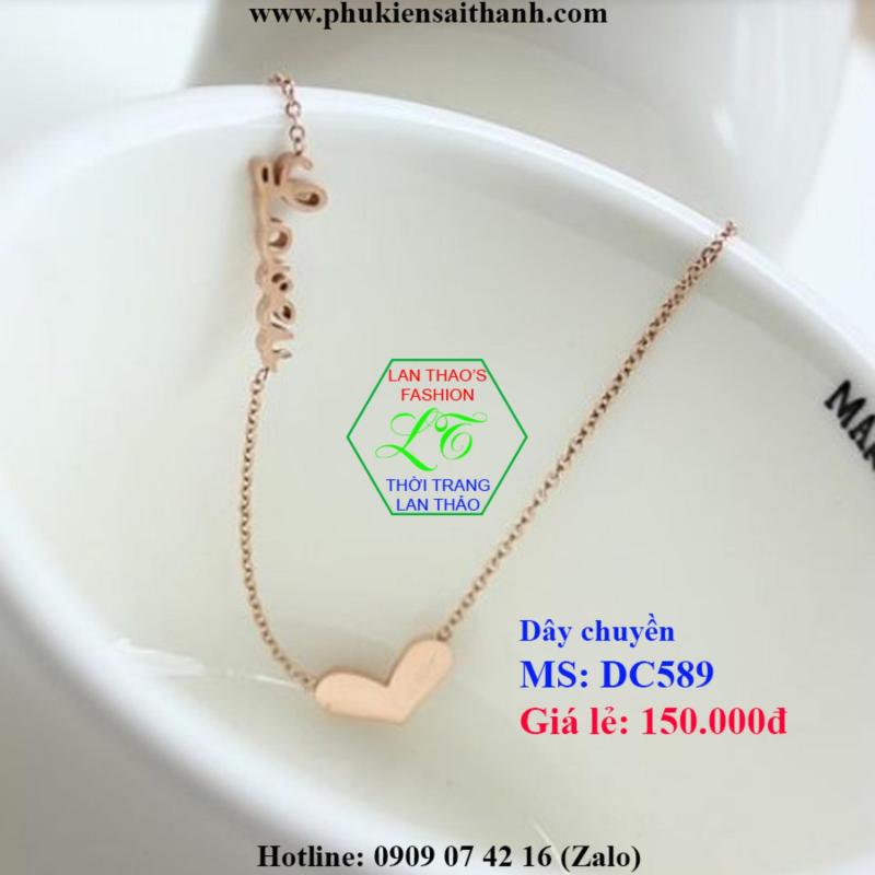 Dây chuyền Titan Trái tim cách điệu chữ Love cực xinh DC589 (VÀNG HỒNG)
