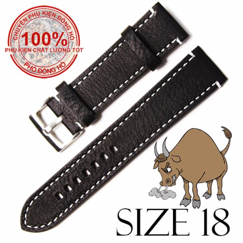 Dây đồng hồ da bò cao cấp SIZE 18mm (đen) bán chạy