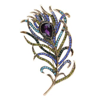 Diamond-boarded Alloy Crystal Peacock Feathers Brooch 63*107mm - intl  
