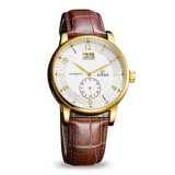Đồng hồ cơ Automatic nam dây da Aiers B161G mặt trắng dây nâu viền vàng