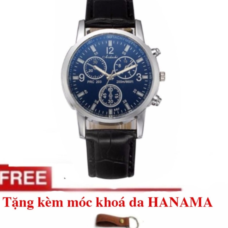Nơi bán Đồng hồ dây da nam ba mặt tròn cao cấp 697 tăng kèm móc khoá
