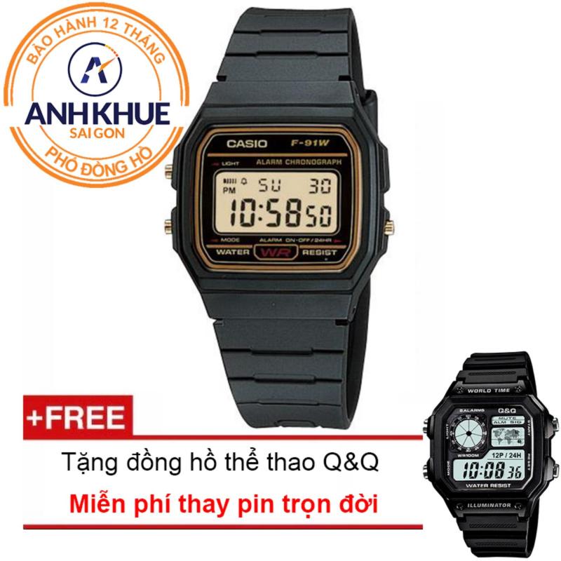 Đồng hồ dây nhựa huyền thoại Casio Anh Khuê F-201WA-9ADF + Tặng đồng hồ thể thao Q&Q bán chạy