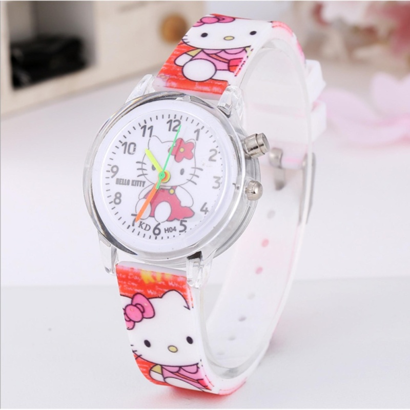 Đồng hồ đeo tay cho bé gái hình mèo Kitty Hàn Quốc có đèn led bán chạy