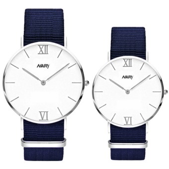 Đồng hồ đôi dây vải NARY CH125 (Dây xanh đen mặt bạc)  