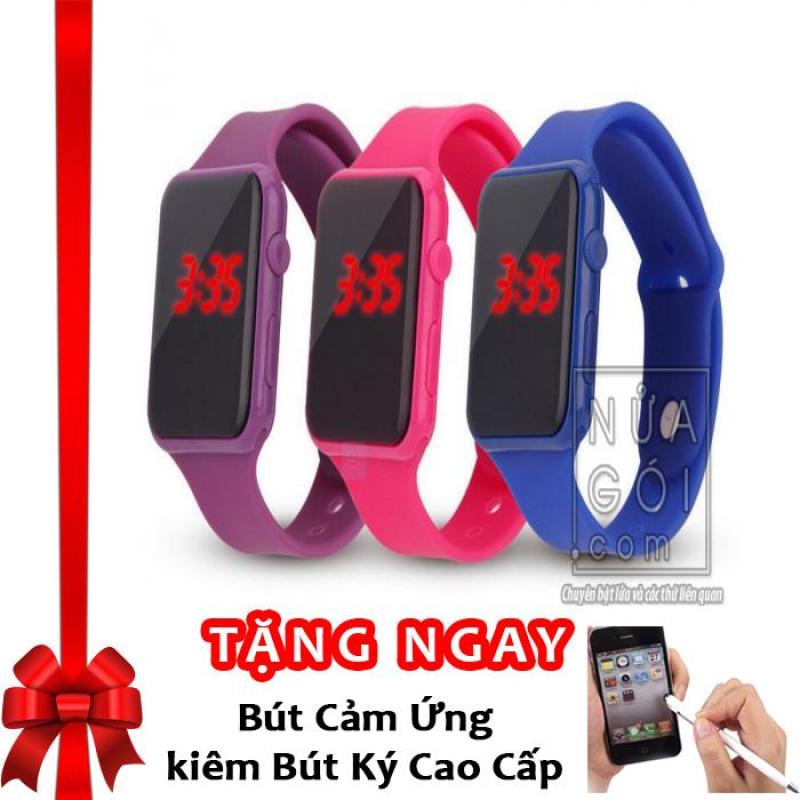 Đồng hồ LED kiểu dáng smartwatch 2 nút bấm F592 (tím) + Tặng bút cảm ứng kiêm bút ký bán chạy