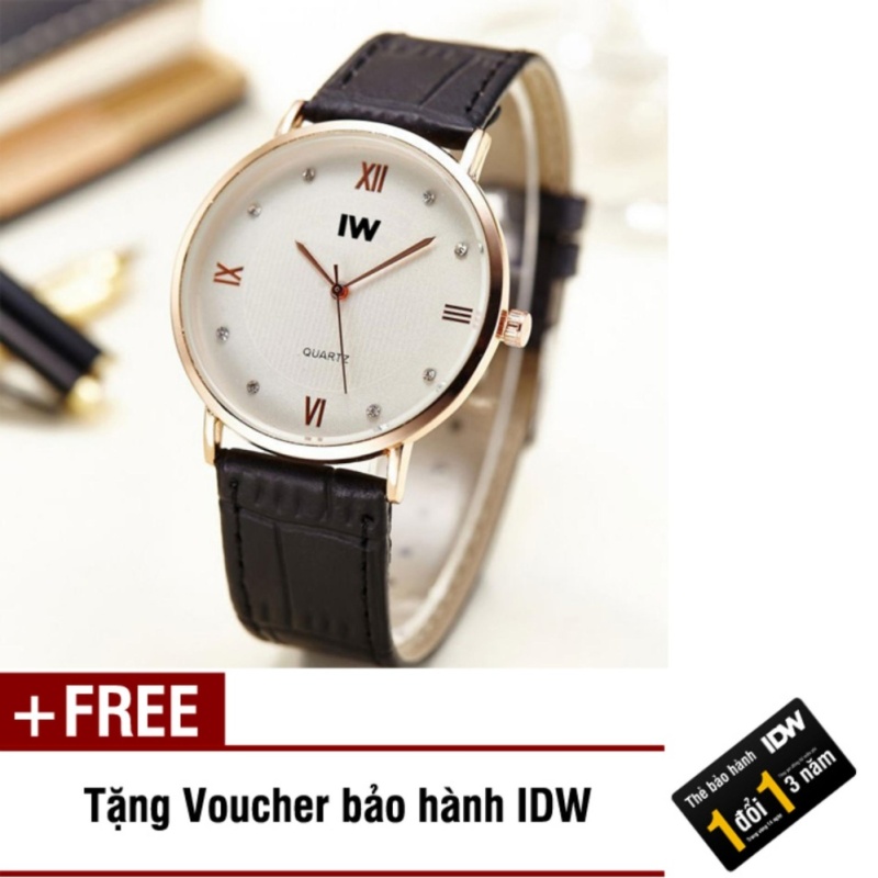 Đồng hồ nữ dây da cao cấp IW IDW S0124 (Dây đen) + Tặng kèm voucher bảo hành IDW bán chạy
