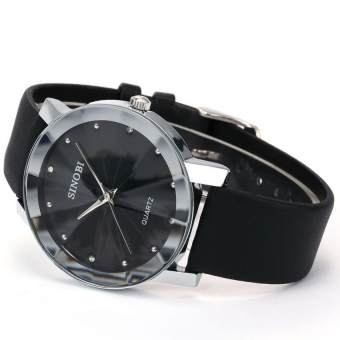 Đồng hồ nam dây da mặt kính 3D chống xước SINOBI SI5D (Đen)  