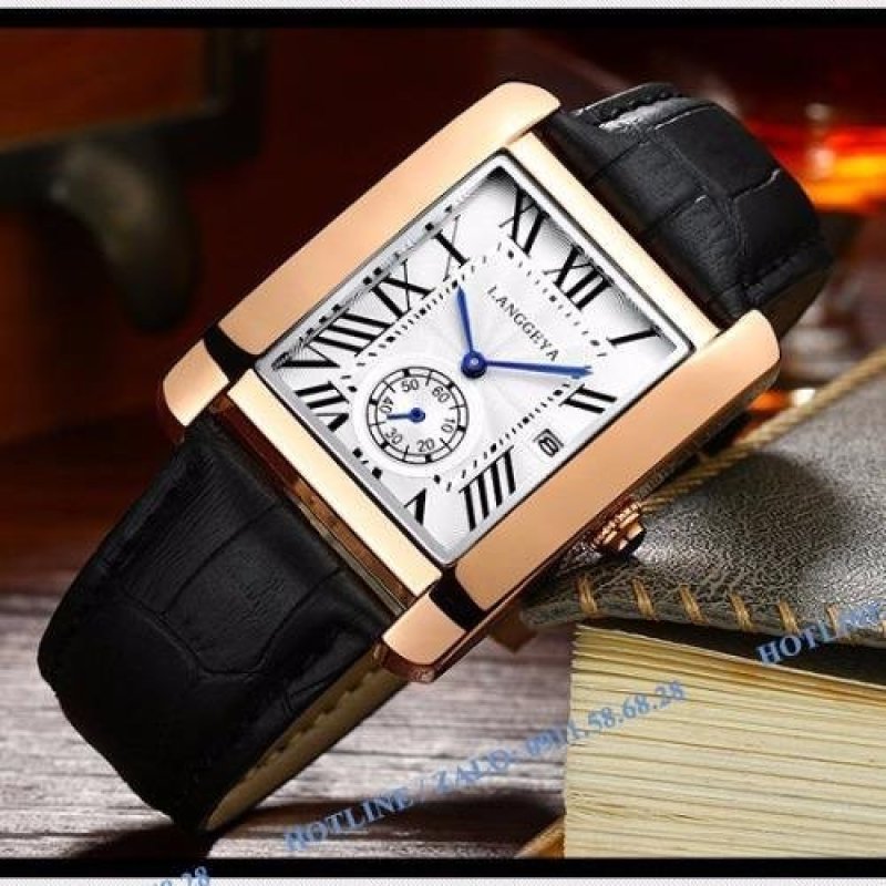 Nơi bán Đồng hồ nam dây da mặt vuông LANGGEYA cao cấp (Trắng)