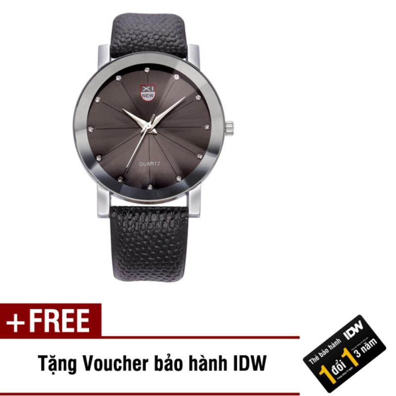 Nơi bán Đồng hồ nam dây da thời trang Xinew IDW 9161 (Mặt đen) + Tặng kèm voucher bảo hành IDW