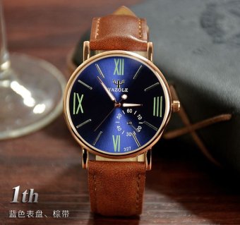 Đồng hồ nam dây da tổng hợp Yazole YA001-4 (Nâu mặt xanh)  