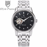 Đồng hồ nam dây kim loại mặt kính sapphire chống xước, automatic Olym Pianus OP990-162AMS đen
