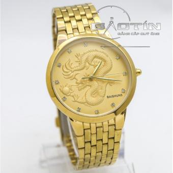 Đồng hồ nam dây thép không gỉ Baishuns 6910 mặt rồng vàng  