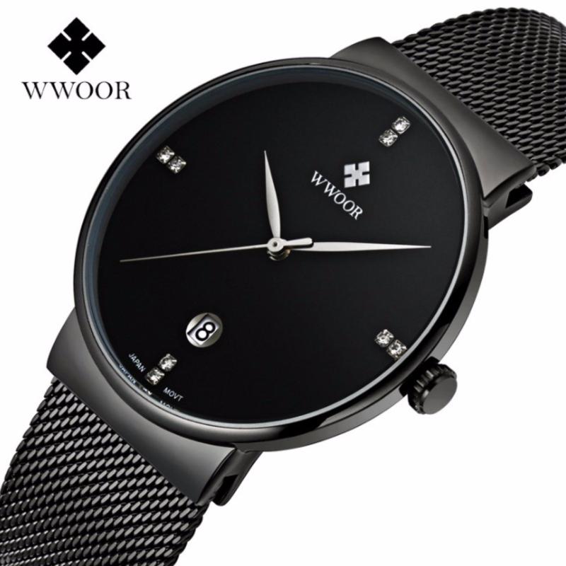 Nơi bán Đồng hồ nam WWOOR 8018 Full box máy mỏng dây thép không gỉ (Vàng)