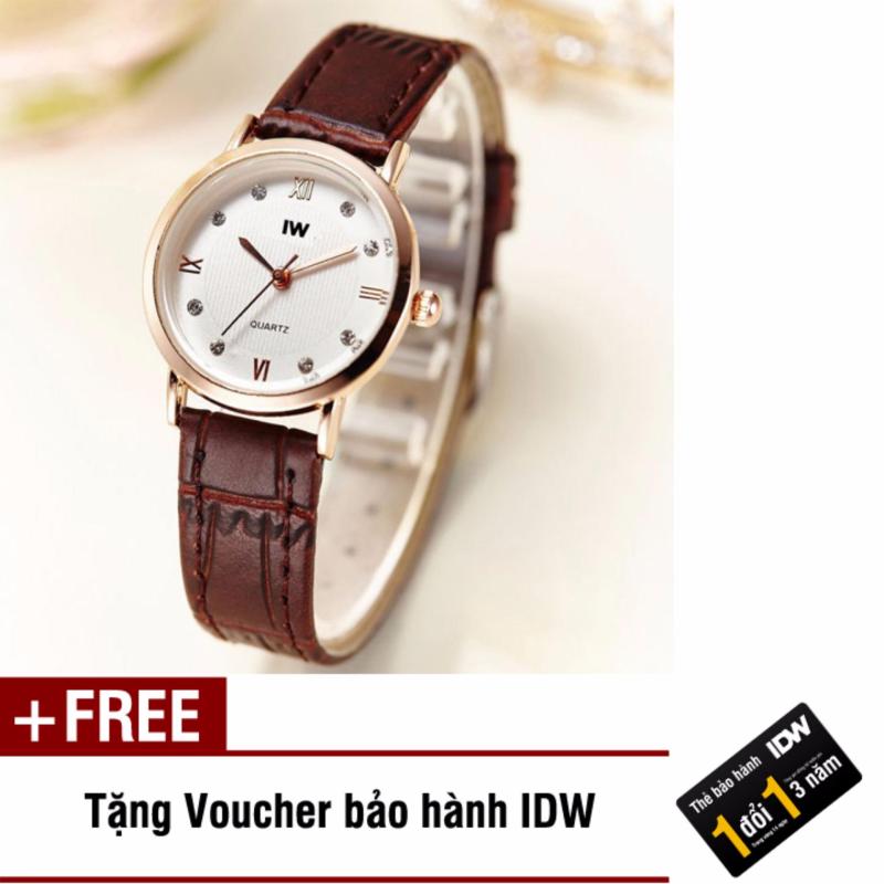 Giá bán Đồng hồ nữ dây da cao cấp IW IDW S0126 (Dây nâu) + Tặng kèm voucher bảo hành IDW