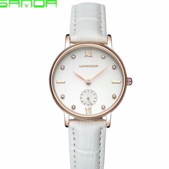 Đồng hồ nữ dây da cao cấp SANDA JAPAN - dây trắng , tặng kèm dây chuyền tỳ hưu thạch...