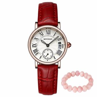 Đồng hồ nữ dây da cao cấp SANDA JAPAN P206 - Dây đỏ. Tặng kèm vòng tay  