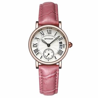 Đồng hồ nữ dây da cao cấp SANDA JAPAN P206 - Dây hồng. Tặng kèm vòng tay  