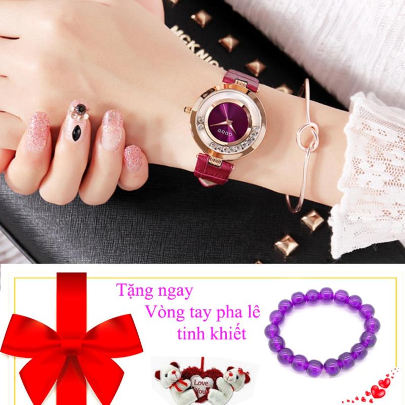 Nơi bán Đồng hồ nữ dây da đá chạy GUOU 8020 - tặng vòng tay pha lê